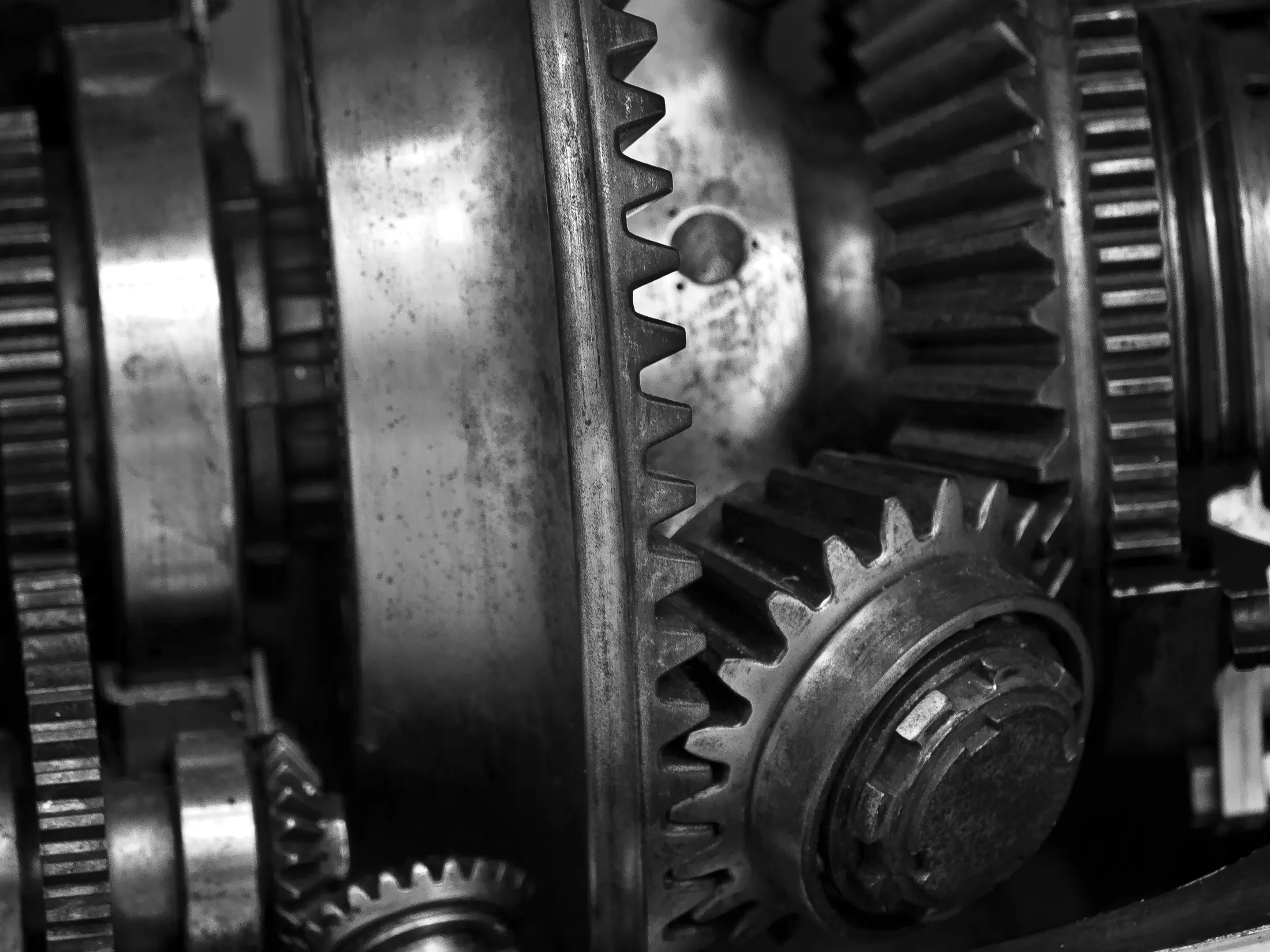 Close-up of interlocking metal gears